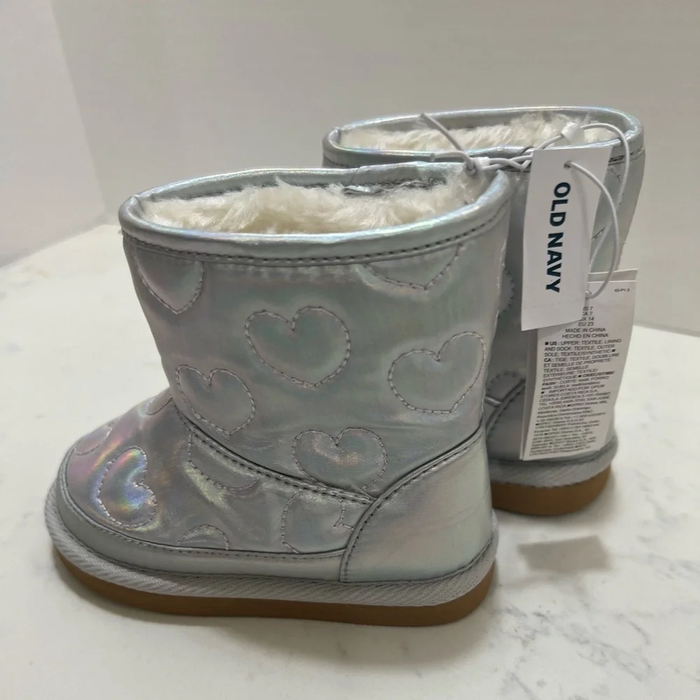 Old Navy Silver Iridescent Heart Boots